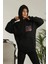 Kapşonlu Baskılı Sweetshirt Siyah 2