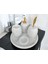 Beyaz Mermer Oval Model 5 Parça Gold Renk Kuş Tüyü Aksesuarlı Banyo Seti 3