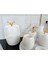 Beyaz Mermer Oval Model 7 Parça Gold Renk Geyik Aksesuarlı Banyo Seti 4