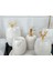 Beyaz Mermer Oval Model 7 Parça Gold Renk Geyik Aksesuarlı Banyo Seti 5