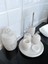 Beyaz Mermer Oval Model 7 Parça Gümüş Renk Mercan Aksesuarlı Banyo Seti 1