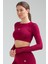 Bordo Slim Fit Bisiklet Yaka Seamless Kadın Sporcu Sütyeni Bra SSF0004 3