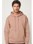 Unisex Oversize Geniş Kesim Pamuklu Yumuşak Dokulu Içi Polarlı Basic Vizon Renk Kapüşonlu Sweatshirt 2