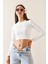 Beyaz Bisiklet Yaka Kurdele Detaylı Crop Bluz 5YXK2-48922-01 4