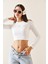 Beyaz Bisiklet Yaka Kurdele Detaylı Crop Bluz 5YXK2-48922-01 5