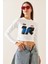 Beyaz Bisiklet Yaka Baskılı Crop Bluz 5YXK2-48924-01 2