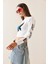 Beyaz Bisiklet Yaka Baskılı Crop Bluz 5YXK2-48924-01 3