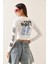 Beyaz Bisiklet Yaka Baskılı Crop Bluz 5YXK2-48924-01 5