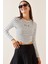 Beyaz Bisiklet Yaka Çizgili Crop Bluz 5YXK2-48930-01 1