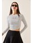 Beyaz Bisiklet Yaka Çizgili Crop Bluz 5YXK2-48930-01 4
