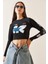 Siyah Bisiklet Yaka Baskılı Crop Bluz 5YXK2-48924-02 3