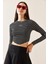 Siyah Bisiklet Yaka Çizgili Crop Bluz 5YXK2-48930-02 3
