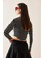 Siyah Bisiklet Yaka Çizgili Crop Bluz 5YXK2-48930-02 5