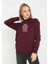 Unisex Bisiklet Yaka Baskılı Dokuma Triko - Bordo 1