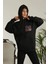 Unisex Kapşonlu Baskılı Sweetshirt - Siyah 2
