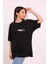 Unisex Bisiklet Yaka Baskılı Oversize T-Shirt - Siyah 1