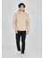 Unisex Tam Fermuarlı Kapşonlu Sweatshirt - Bej 1