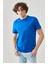 Unisex Düz Biskilet Yaka Oversize T-Shirt - Mavi 1