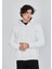 Unisex Tam Fermuarlı Kapşonlu Sweatshirt - Beyaz 1