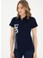 Polo Yaka Lacivert Kadın T-Shirt GOZDE 3