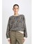 Boxy Fit Bisiklet Yaka Leopar Desenli Kalın Sweatshirt D8722AX24WN 1