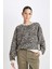 Boxy Fit Bisiklet Yaka Leopar Desenli Kalın Sweatshirt D8722AX24WN 3