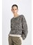 Boxy Fit Bisiklet Yaka Leopar Desenli Kalın Sweatshirt D8722AX24WN 4