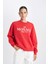 Relax Fit Bisiklet Yaka Baskılı Kalın Kırmızı Sweatshirt D6715AX24WN 1