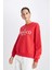 Relax Fit Bisiklet Yaka Baskılı Kalın Kırmızı Sweatshirt D6715AX24WN 4