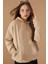 Kız Çocuk Bej Basic Uzun Kol Şardonlu Kapüşonlu Sweatshirt 19192 1