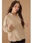 Kız Çocuk Bej Basic Uzun Kol Şardonlu Kapüşonlu Sweatshirt 19192 4