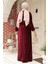 Pileli Bordo Kadife Tesettür Elbise 22751BR 3