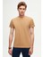 Slim Fit Camel Düz Logo Baskılı Strech Pamuklu T-Shirt 1