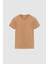Slim Fit Camel Düz Logo Baskılı Strech Pamuklu T-Shirt 4
