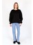 Siyah Bisiklet Yaka Oversize Kadın Sweatshirt 9152M 4