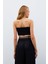 Taş Askılı Saten Crop Bluz - Siyah 4