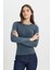 Slim Fit Dar Kesim Bisiklet Yaka Koyu Mavi Tişört 1