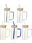 Bambu Kapaklı Borosilikat Renkli Pipetli Cam Bardak Kahve Sunum Isıya Dayanıklı 350ML 3