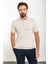 Yatay Çizgili Bej Slim Fit Polo Yaka Erkek Triko T-Shirt 1