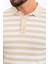 Yatay Çizgili Bej Slim Fit Polo Yaka Erkek Triko T-Shirt 2