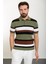 Çizgili Haki Slim Fit Polo Yaka Erkek Triko T-Shirt 1