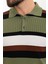 Çizgili Haki Slim Fit Polo Yaka Erkek Triko T-Shirt 2