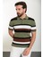 Çizgili Haki Slim Fit Polo Yaka Erkek Triko T-Shirt 3