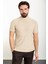 Çizgili Bej Slim Fit Yarım Balıkçı Yaka Erkek Triko T-Shirt 1