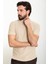 Çizgili Bej Slim Fit Yarım Balıkçı Yaka Erkek Triko T-Shirt 3