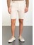 Düz Bej Super Slim Fit Kemerli Keten Erkek Şort 3