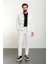 Çizgili Ekru Slim Fit Erkek Mont Pantolon Takım 1