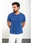 Düz Saks Slim Fit Bisiklet Yaka Erkek T-Shirt 3