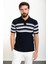 Çizgili Lacivert Slim Fit Polo Yaka Erkek Triko T-Shirt 1