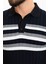 Çizgili Lacivert Slim Fit Polo Yaka Erkek Triko T-Shirt 2